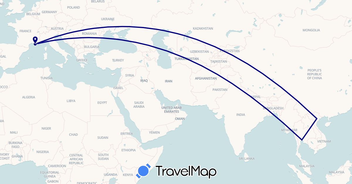 TravelMap itinerary: driving in France, Thailand, Vietnam (Asia, Europe)